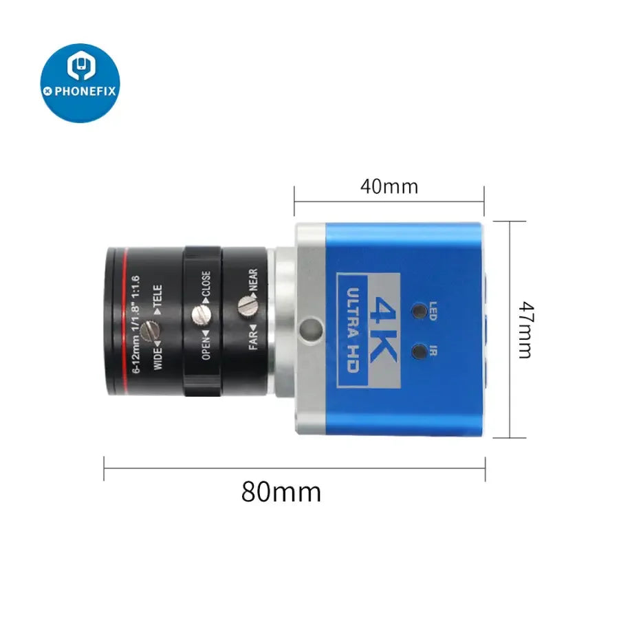 PHONEFIX 4K UHD USB live streaming camera with 6-12mm F1.6 lens for industry digital video recording and live broadcasting.