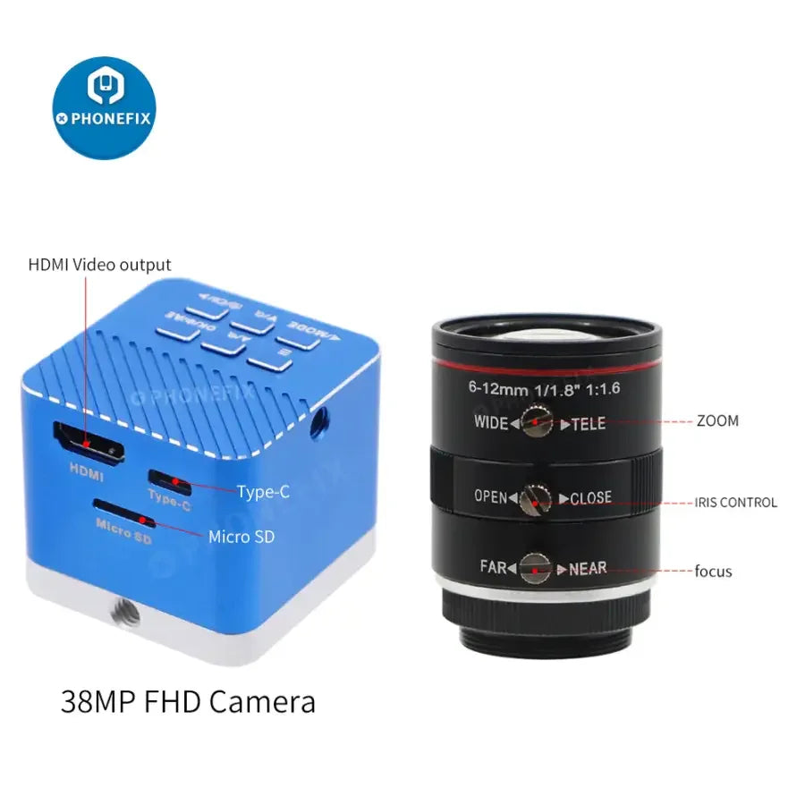 PHONEFIX 4K UHD USB live streaming camera with 6-12mm F1.6 lens, ideal for industry digital video recording and broadcasting.