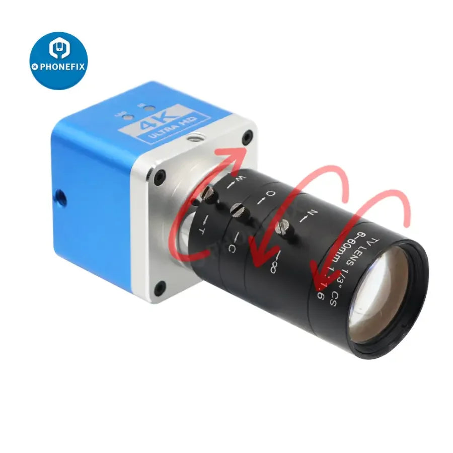 PHONEFIX 4K Ultra HD CMOS live streaming camera with 6-60mm F1.6 lens for industry and digital video recording.