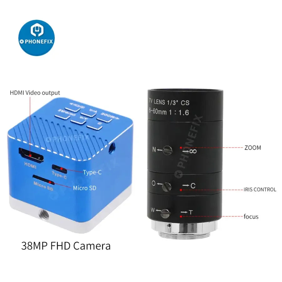 PHONEFIX 4K Ultra HD CMOS live streaming camera with 6-60mm F1.6 lens for professional digital video recording.