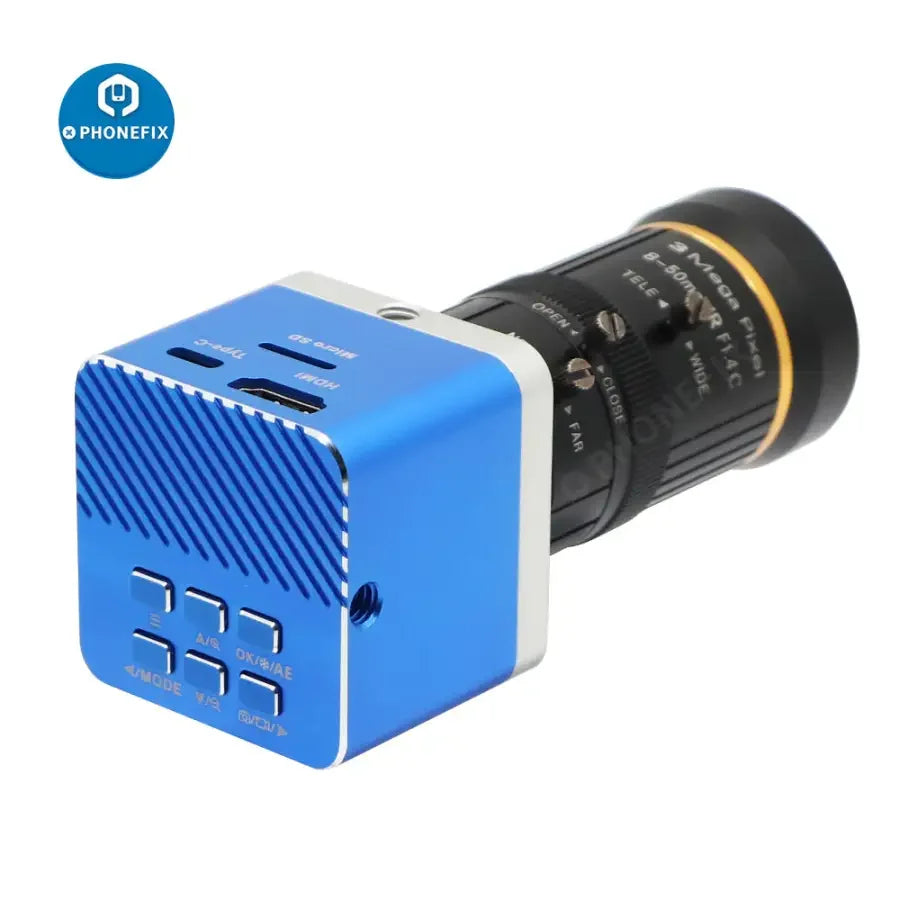 PHONEFIX 4K Ultra HD USB CMOS live streaming camera with 8-50mm lens for industrial digital video recording and streaming.