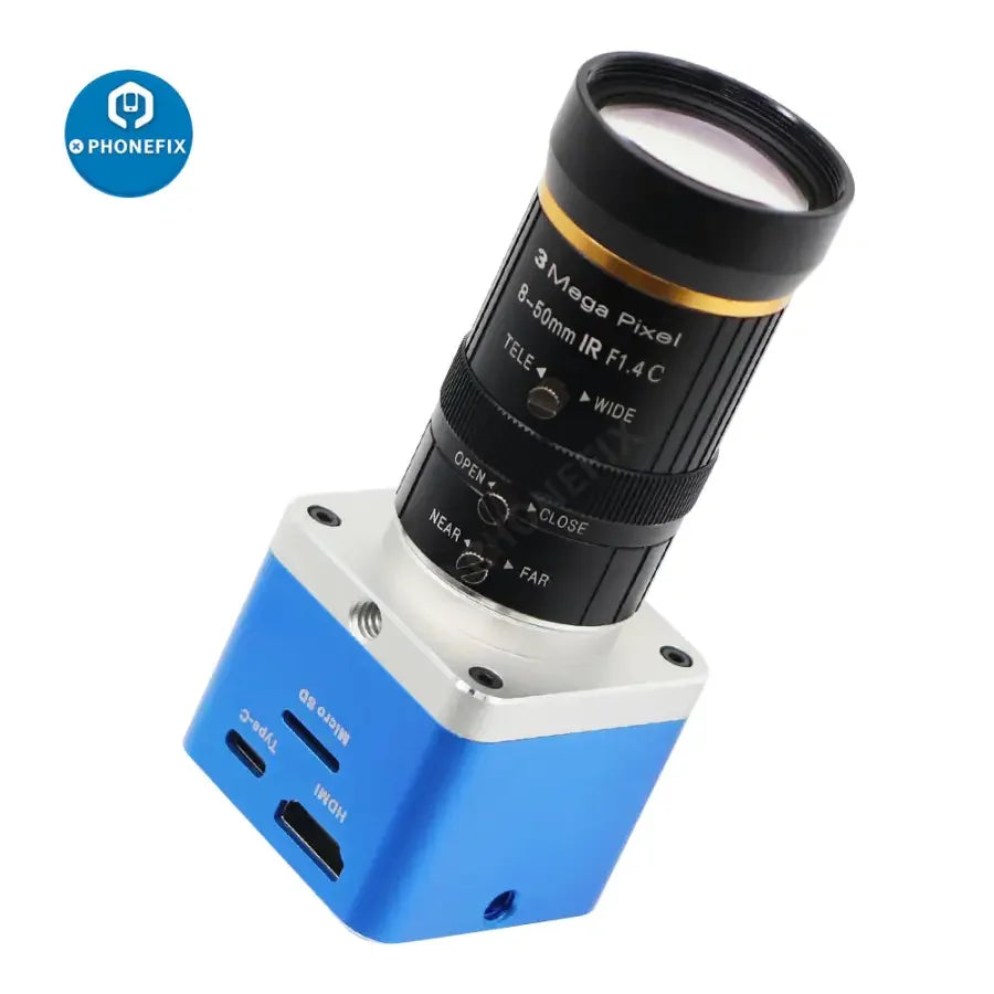 PHONEFIX 4K Ultra HD USB CMOS live streaming camera with 8-50mm lens for industrial digital video recording and streaming.