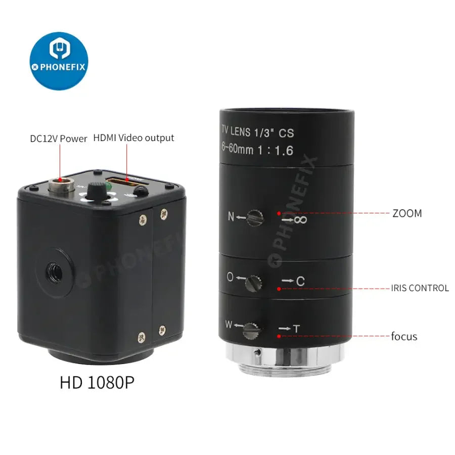 PhoneFIX live streaming camera with 6-60mm F1.6 lens, 2.0MP 1080p resolution for high-quality live broadcasts.