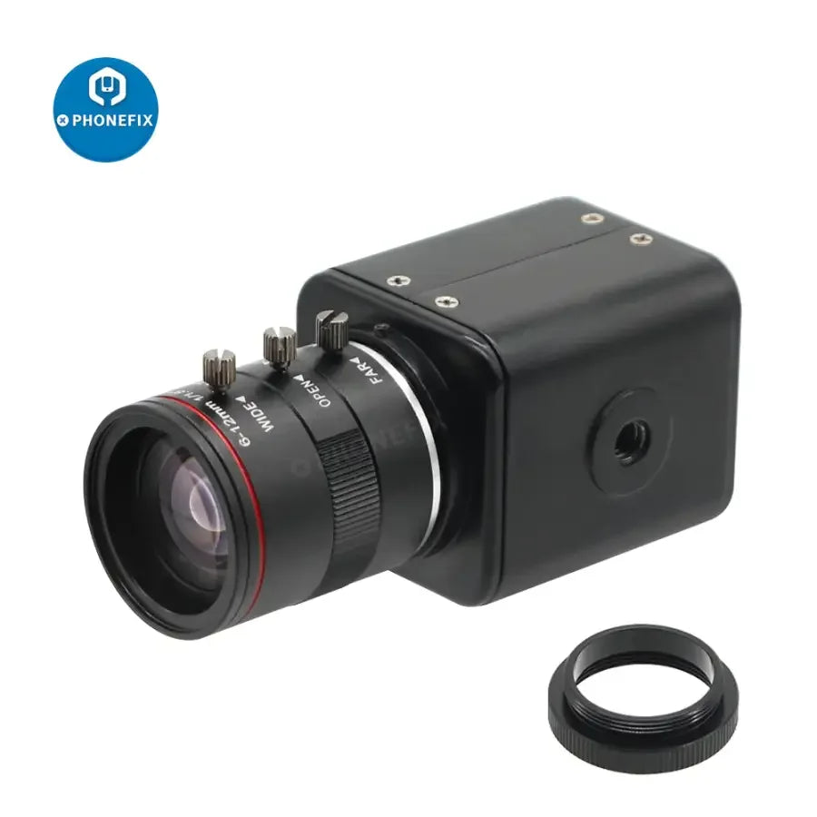 Caméra de diffusion en direct PHONEFIX 60FPS avec objectif 6-12mm F1.6, idéale pour les configurations de diffusion et de streaming en direct de haute qualité.