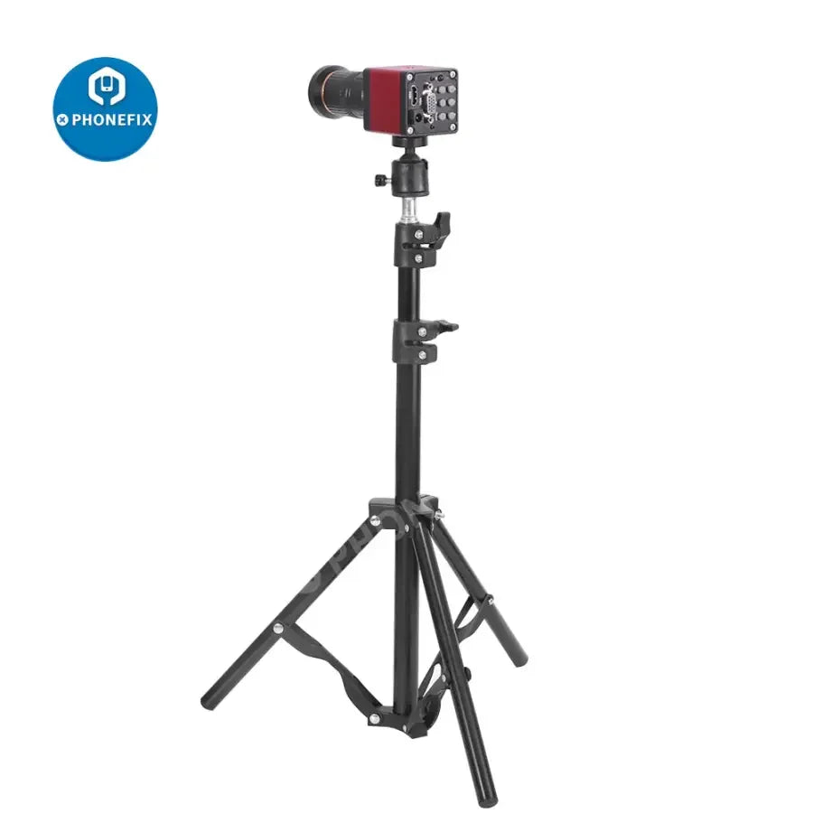 Trípode industrial para cámara PHONEFIX de 85.5 cm con palo selfie, soporte ajustable y soporte para teléfono para transmisiones en directo.