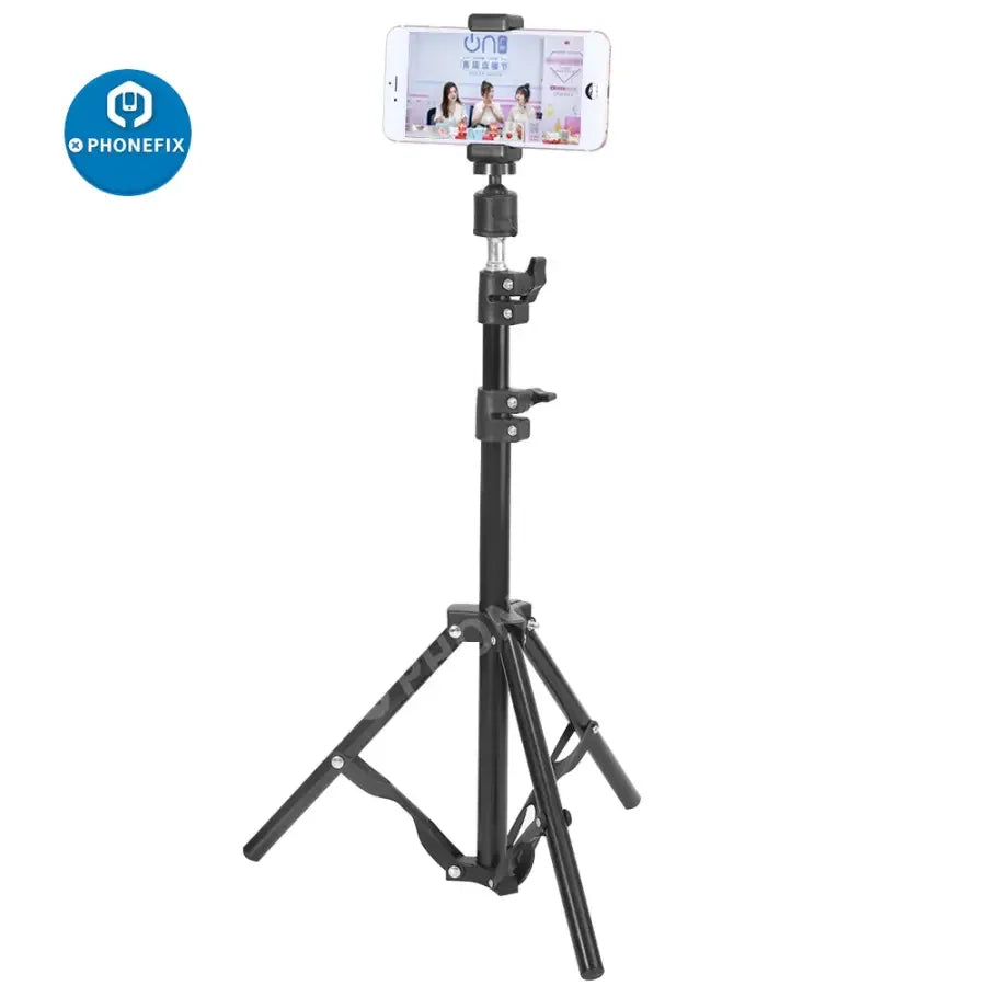 Trípode industrial para cámara PHONEFIX de 85.5 cm y palo selfie con soporte ajustable y soporte para teléfono para retransmisiones en directo y fotografía.