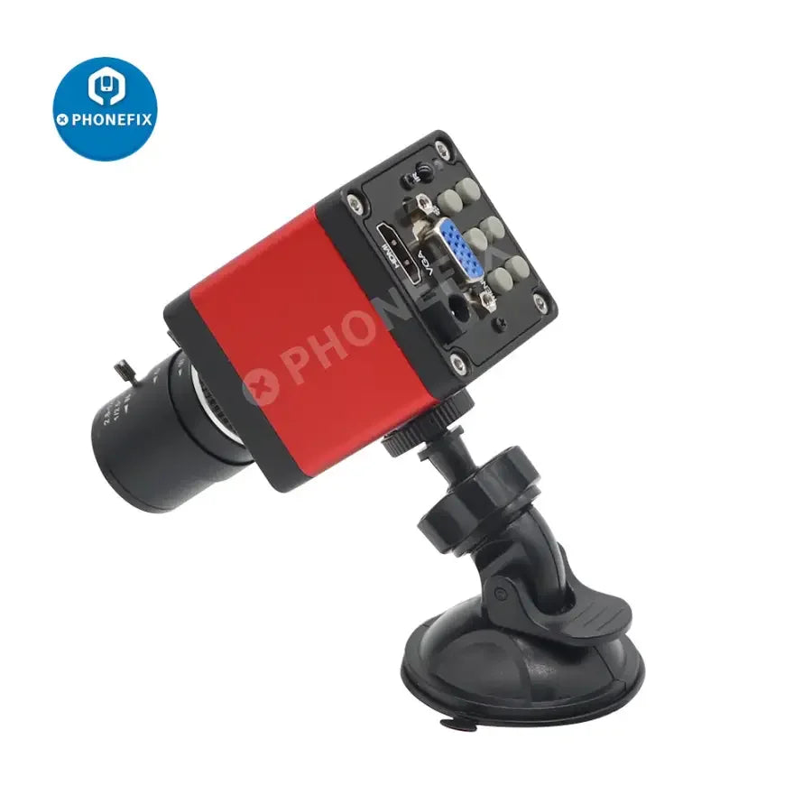 PhoneFix live streaming camera with suction cup holder and mount stand, ideal for microscope repair and stable webcam positioning.