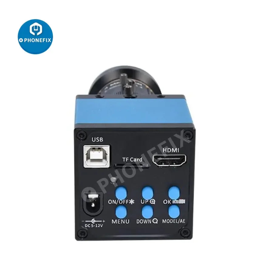 PHONEFIX HDMI USB industrial camera displaying 16MP digital microscope footage for live streaming and professional imaging.