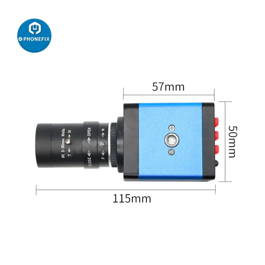 PHONEFIX HDMI VGA live streaming camera with 5-50mm F1.6 lens, ideal for digital webcams and industrial video recording.