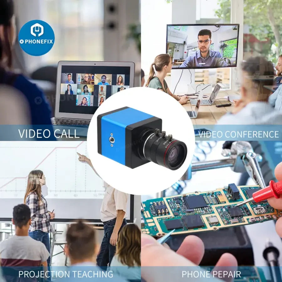 Caméra numérique de streaming en direct PHONEFIX HDMI VGA avec objectif 6-12 mm F1.6, idéale pour l'industrie et l'enregistrement vidéo professionnel.