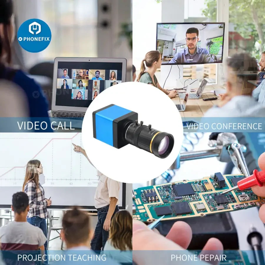 PHONEFIX HDMI VGA industry live streaming camera with 5.0-50mm F1.4 lens, suitable for webcam and webcast applications.