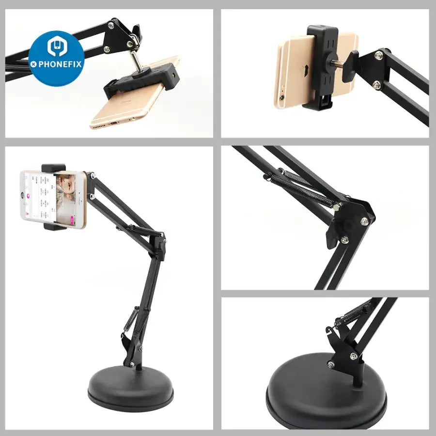 Overhead phone video stand with articulating arm mount for live streaming and studio shooting by PHONEFIX.