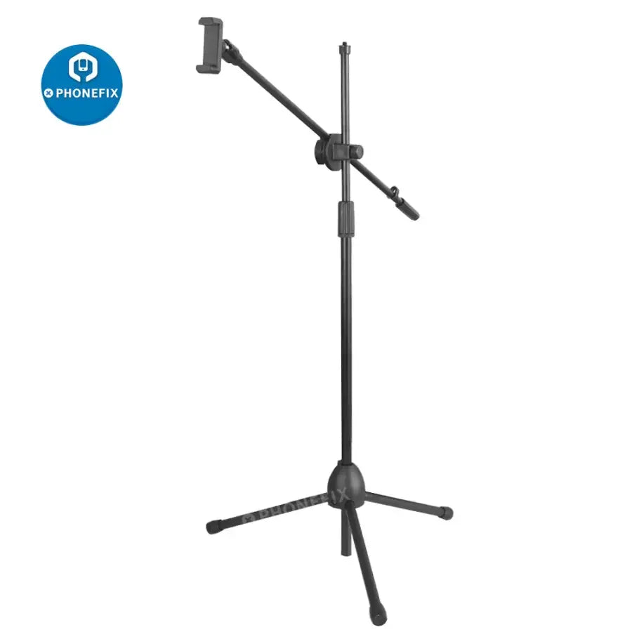 Trépied pour webcam PhoneFIX avec bras articulé de 64 cm pour caméras industrielles et support de téléphone pour diffusion en direct, réglable pour un positionnement stable de la caméra.
