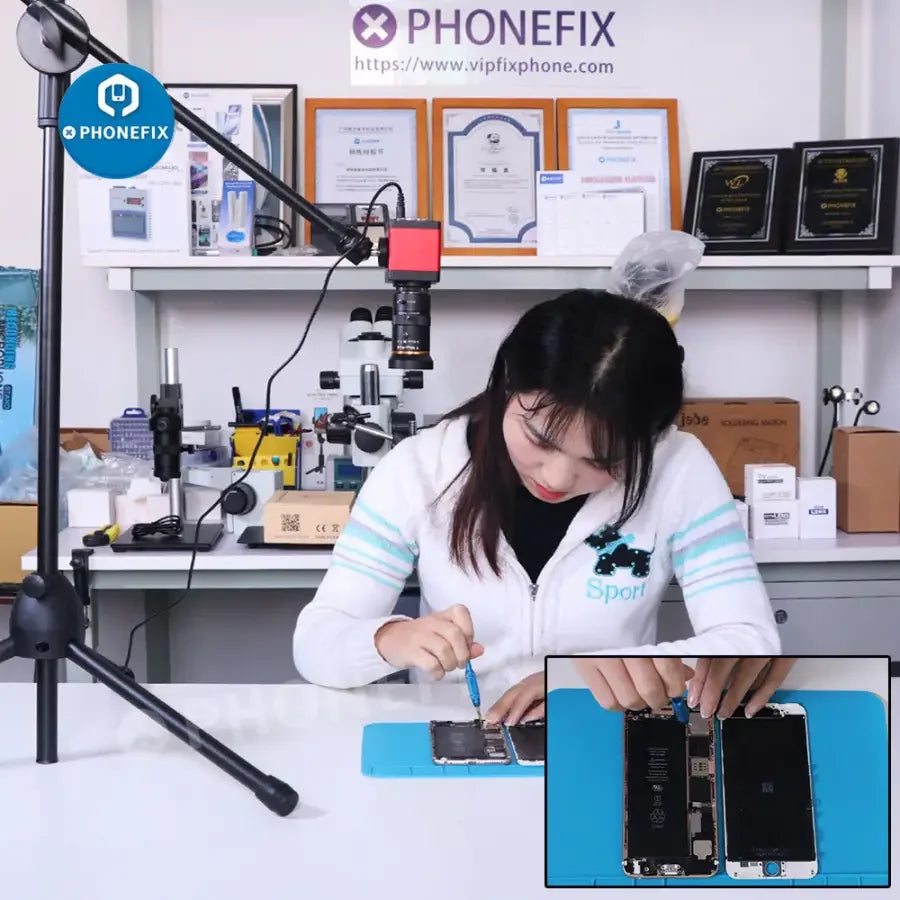 Trépied pour webcam PHONEFIX avec bras articulé de 64 cm, support de téléphone réglable pour caméras de streaming industriel en direct, stable et polyvalent.