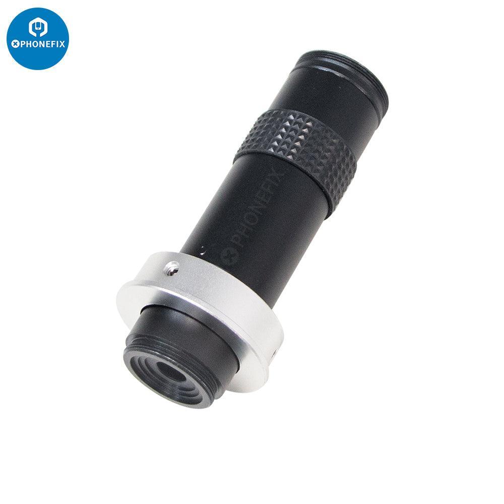 PHONEFIX 4K USB industrial microscope camera with 1-130X zoom lens and cantilever stand for live streaming and detailed inspection.