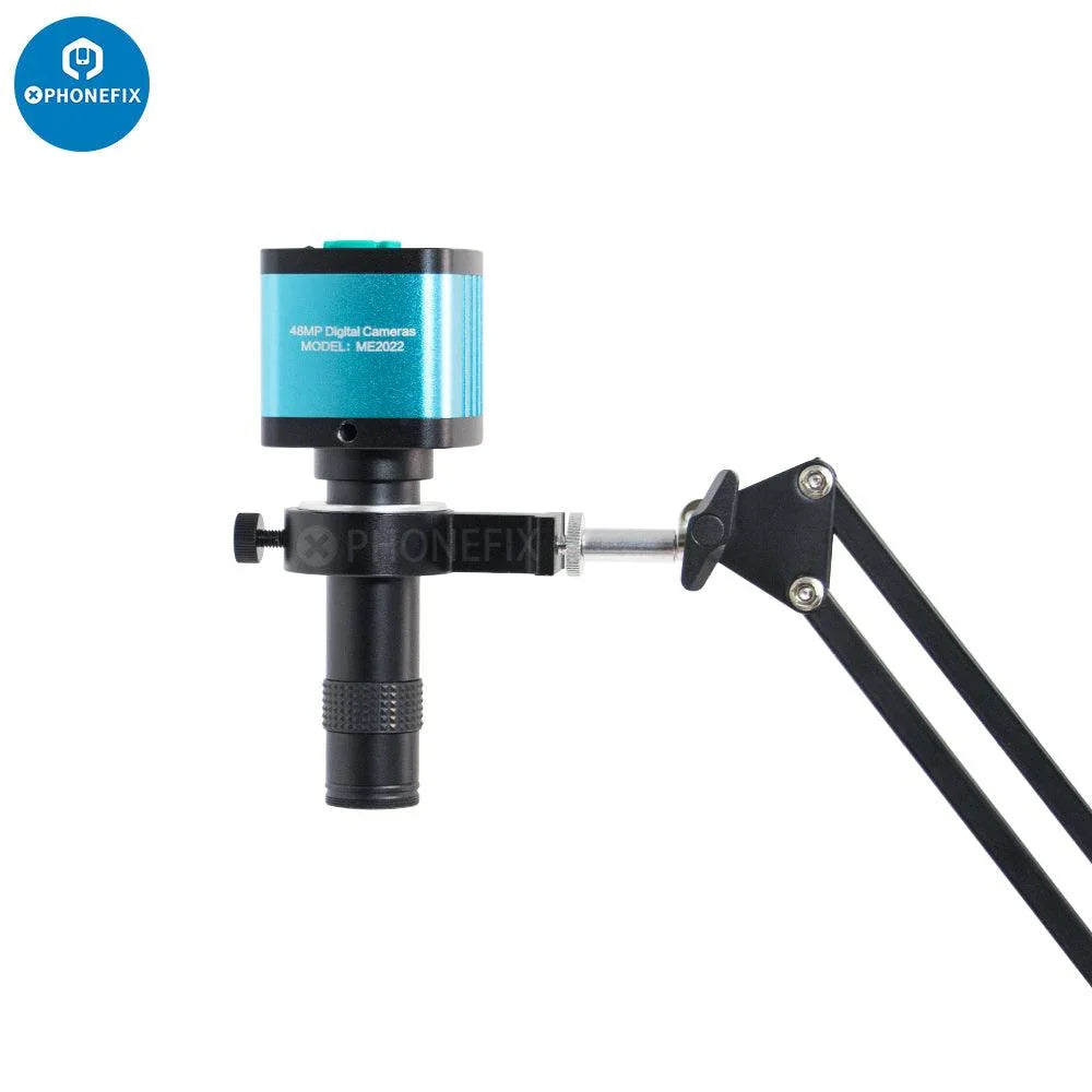 PHONEFIX 4K USB industrial microscope camera with 1-130X lens and cantilever stand, ideal for live streaming and detailed inspection.