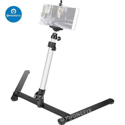 PHONEFIX overhead video stand and projector for phone repair, compatible with live streaming and phone repair demonstrations.