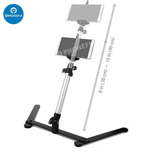 Support vidéo aérien et support de copie PhoneFix avec projecteur pour la réparation de téléphones et la configuration de caméras de diffusion en direct.
