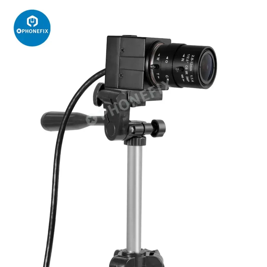 5MP UVC USB Webcam by PHONEFIX, HD industrial PC camera for machine vision applications, showing the camera lens and USB connector.