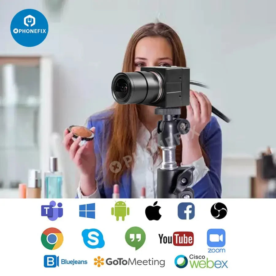 5MP UVC USB webcam by PHONEFIX, HD industrial PC camera for machine vision applications with high-resolution imaging.