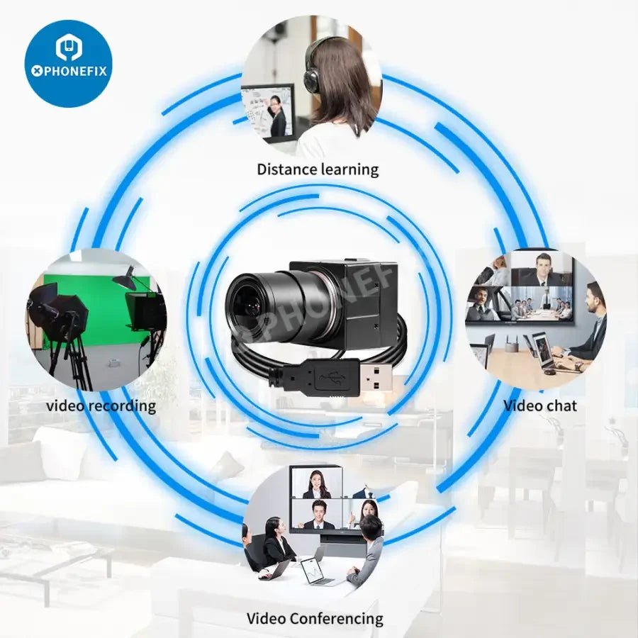 PhoneFIX 5MP UVC USB webcam for industrial PC use, HD machine vision camera with high-resolution lens and durable design