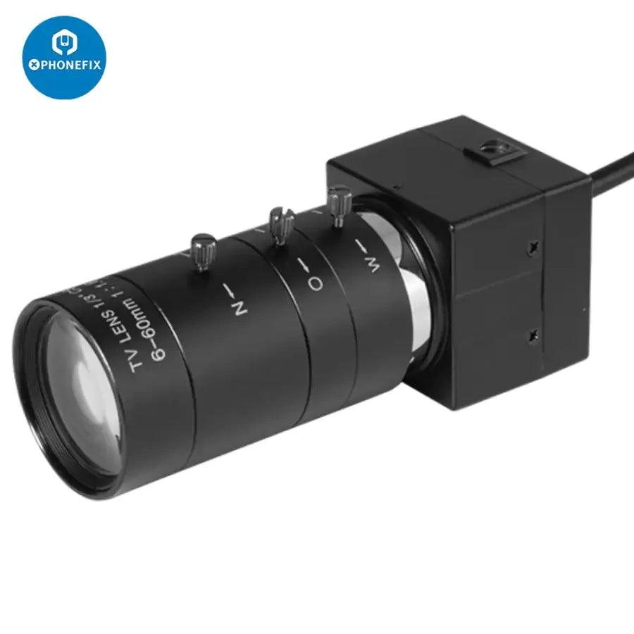 5MP UVC USB webcam by PHONEFIX, industrial HD PC camera for machine vision applications, with a sleek design and high-resolution lens.