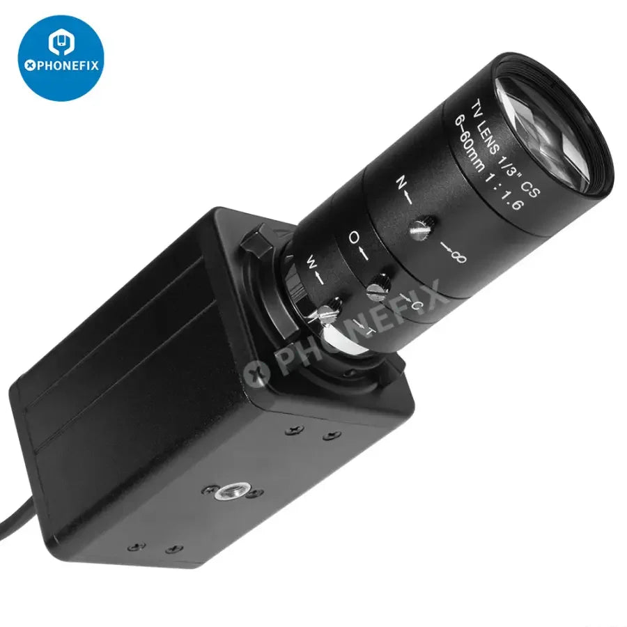 Cámara web PHONEFIX de 5.0 MP y resolución 4K con zoom de 10 aumentos y lente varifocal, diseñada para aplicaciones de visión artificial, capturada a partir de la imagen del producto.