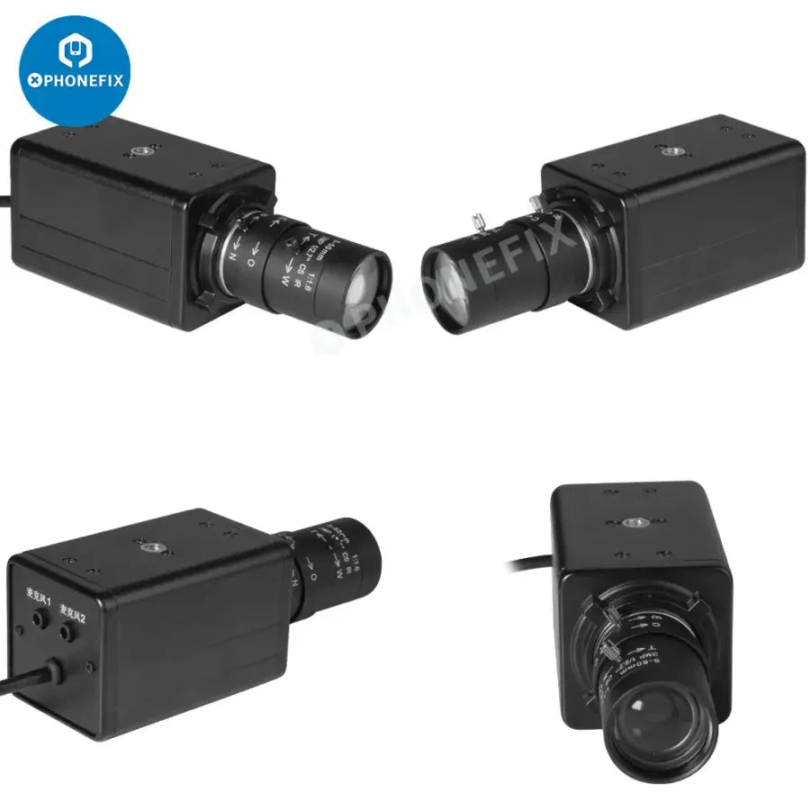 Cámara web PHONEFIX de 5.0 MP y resolución 4K con zoom de 10 aumentos y lente varifocal, cámara de visión artificial para vídeo e imágenes de alta resolución.