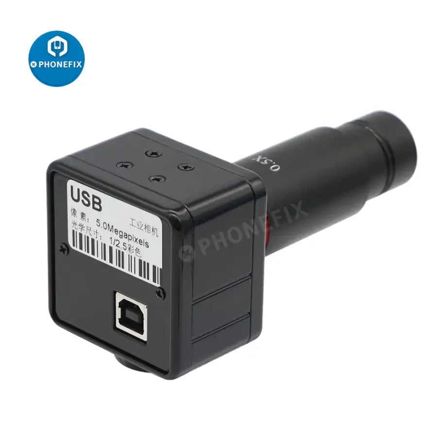5MP USB microscope camera with eyepiece C-mount adapter and 30/30.5mm ring, designed for machine vision applications by PHONEFIX.