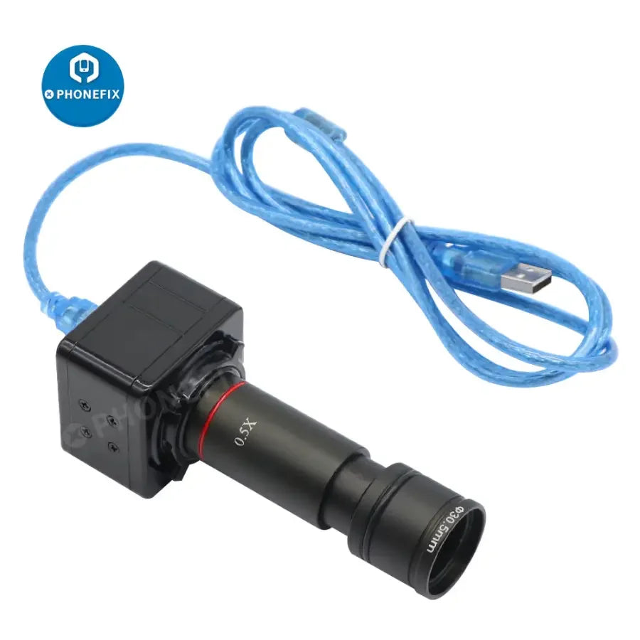 PHONEFIX 5MP USB microscope camera with eyepiece C-mount adapter and 30/30.5mm ring, designed for machine vision applications.