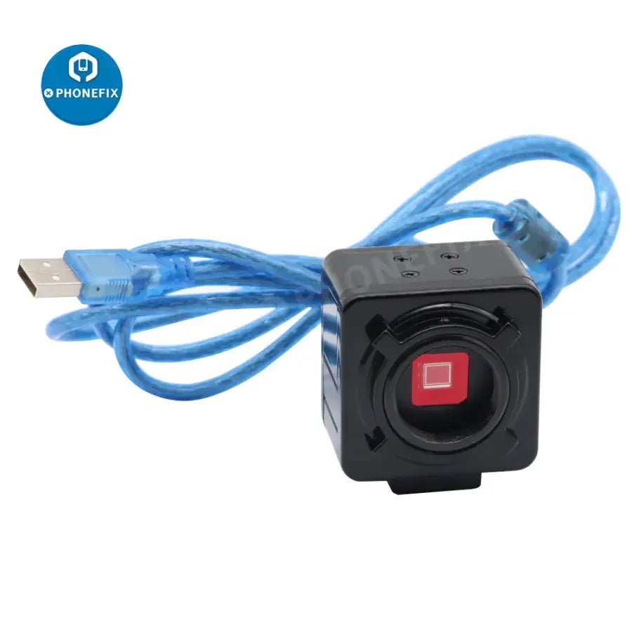 5MP USB microscope camera with C-mount adapter and 30/30.5mm ring, designed for machine vision applications by PHONEFIX.
