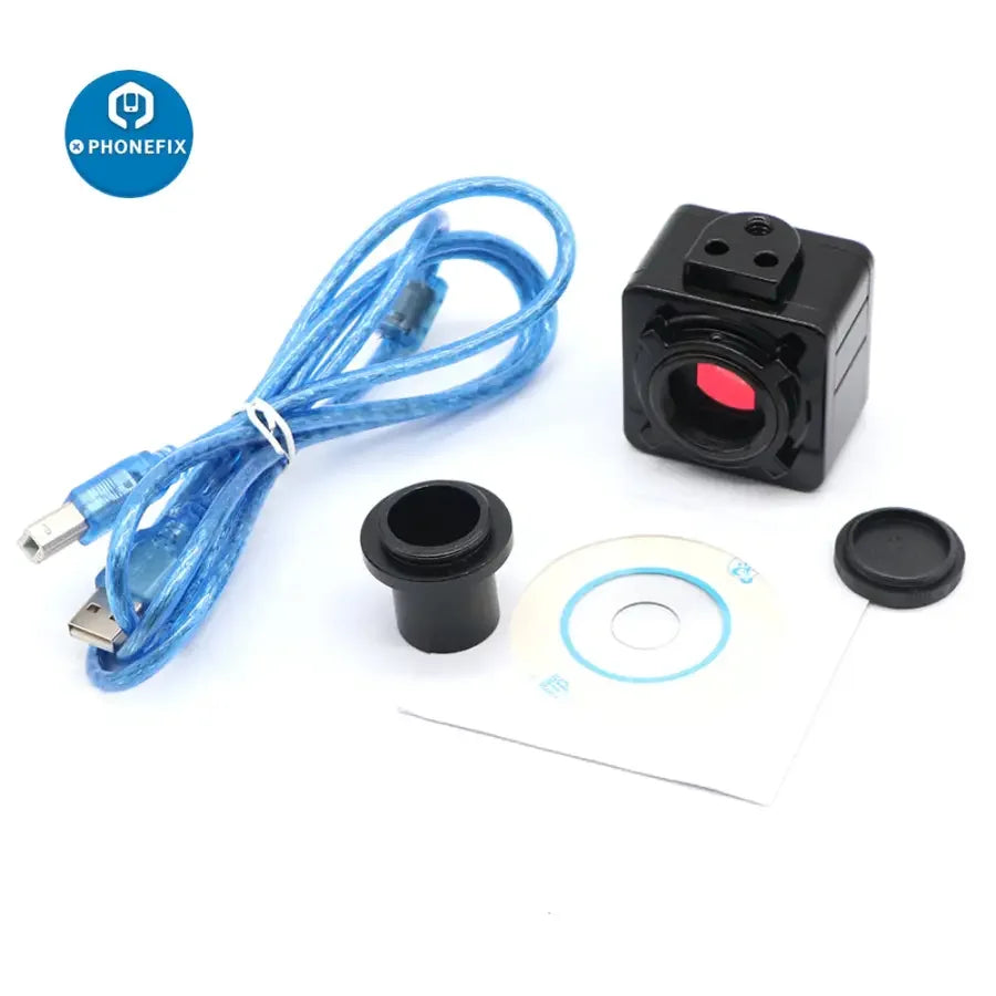 5MP USB microscope camera with C-mount adapter and 30/30.5mm ring, designed for machine vision applications by PHONEFIX.