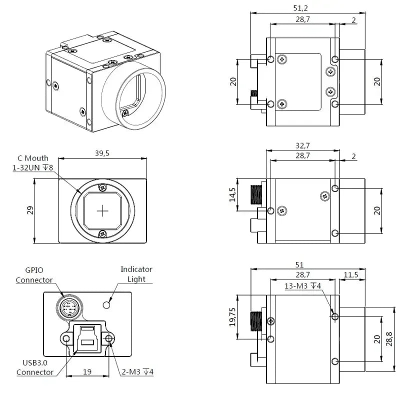 Caméra de vision numérique USB 3.0 avec obturateur global pour la vision industrielle par PHONEFIX