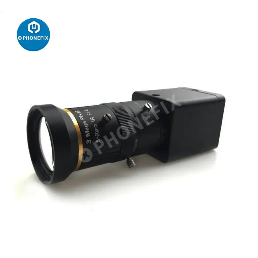 PHONEFIX 2.0MP HDMI industry machine vision camera with 5-50mm lens, 1080p live video for industrial inspection and monitoring