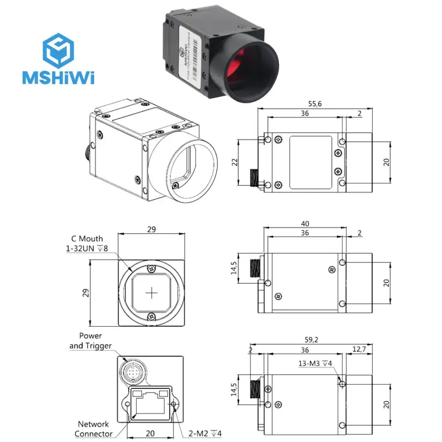 PHONEFIX industrial machine vision camera with high-speed GigE Ethernet and rolling shutter for industrial machine vision applications.