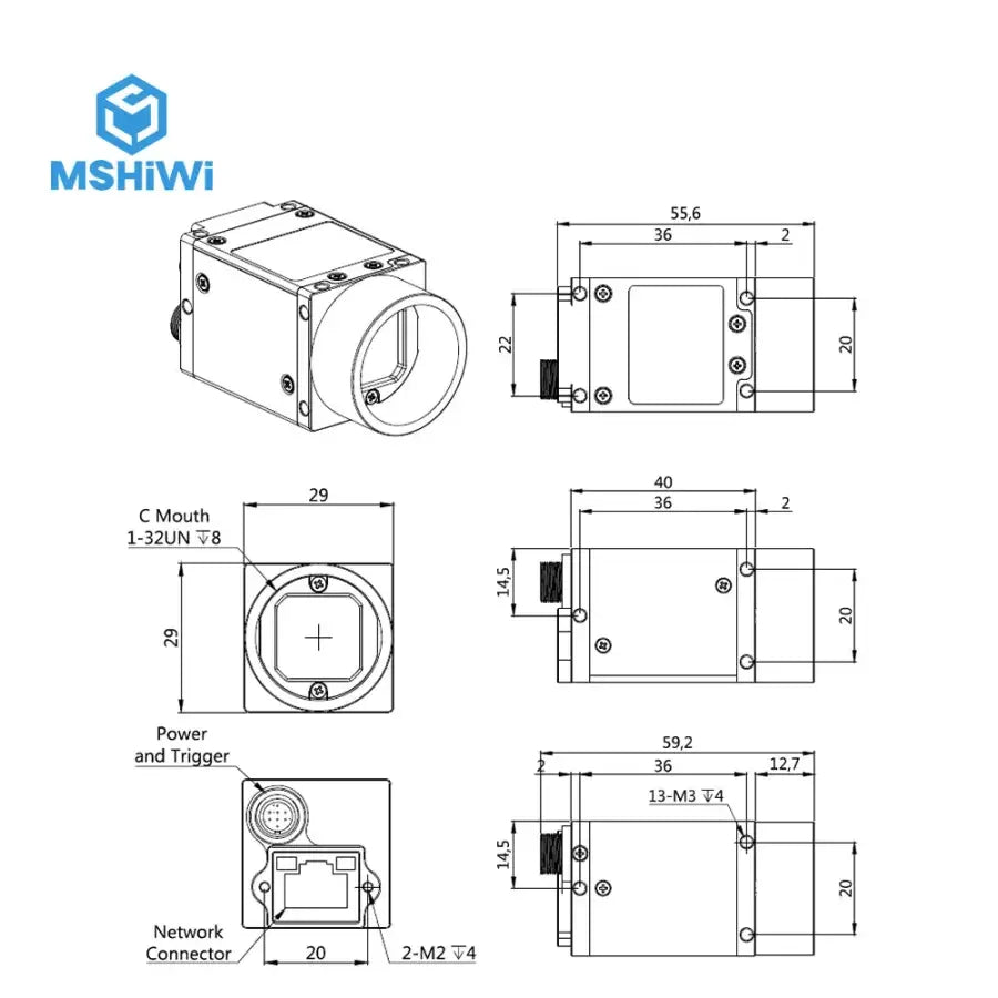 Caméra de vision industrielle GIGE 12.0 MP de PHONEFIX avec capteur CMOS 1/1.7", obturateur roulant, imagerie monochrome.
