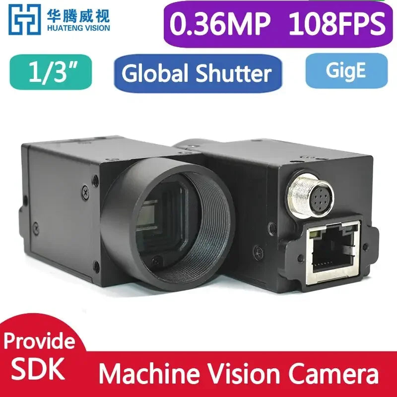 PHONEFIX GigE Vision industrial camera with 1/3" CMOS sensor, 0.36 MP, global shutter for machine vision applications.
