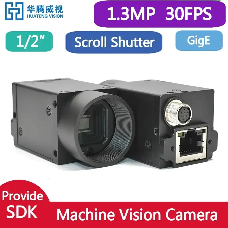 PhoneFix industrial GigE Vision camera 1.3MP monochrome machine vision camera with 1/2" CMOS sensor and rolling shutter.