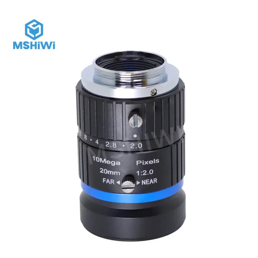 PHONEFIX 3MP C-mount 20mm prime industrial lens with F2.0 manual iris for machine vision applications, compact and durable.