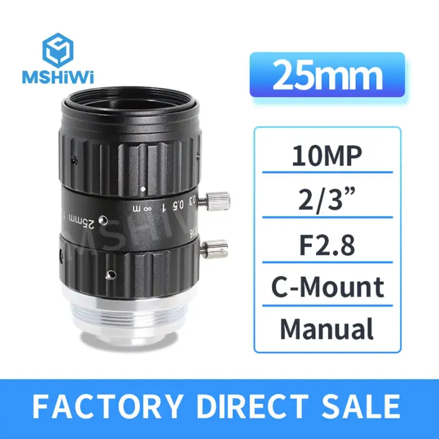PhoneFix 12MP C-mount prime lens with 12mm-50mm focal length and F2.8 aperture for machine vision cameras, shown in close-up.