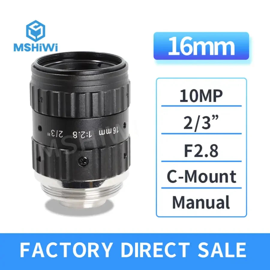 PHONEFIX 12MP C-mount prime lens with 12mm-50mm focal length and F2.8 aperture for machine vision cameras.