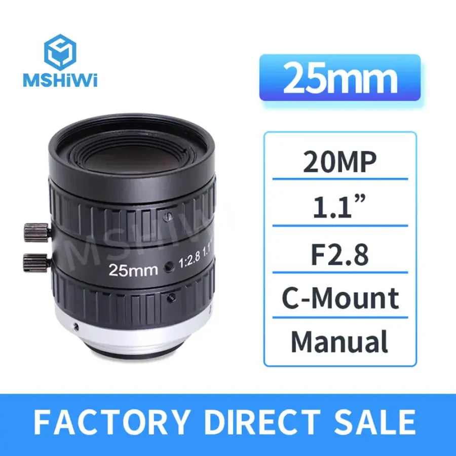 PHONEFIX 20MP C-mount machine vision lens with 12mm-50mm focal length, F2.8 aperture, manual iris, suitable for high-resolution imaging.
