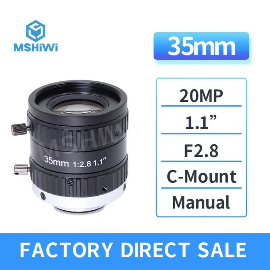 PhoneFIX 20MP C-mount machine vision lens with 12mm-50mm focal length, F2.8 aperture, manual iris, designed for high-resolution imaging.