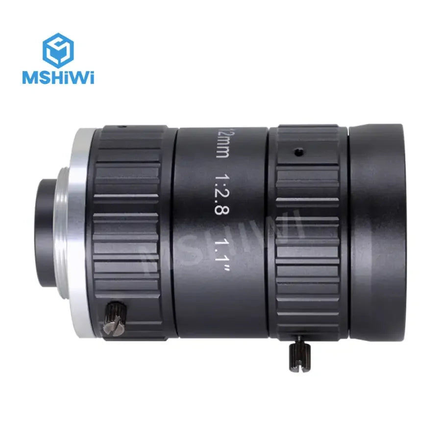 PhoneFIX 20MP machine vision C-mount lens with 12mm-50mm focal length, F2.8 aperture, manual iris for industrial imaging.