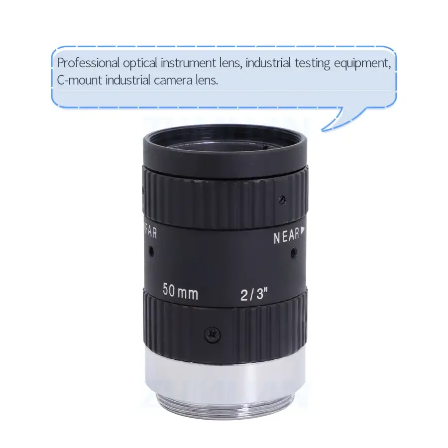 PHONEFIX 5MP C-mount FA Prime Lens with 16mm to 50mm focal length, F1.8-16, manual iris, designed for machine vision applications.
