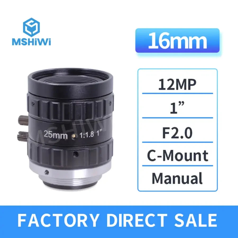 Phonefix 8MP C-mount industrial machine vision lens, 16mm-50mm focal length, F2.0 aperture, prime lens for industrial applications