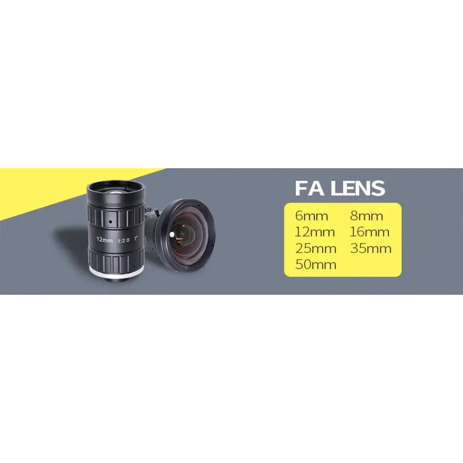 PHONEFIX 8MP C-mount industrial lens with F2.0 aperture, 16mm-50mm zoom, suitable for machine vision applications.