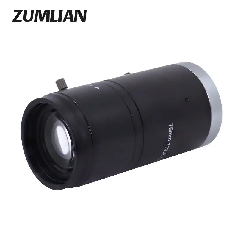 PHONEFIX 5MP 75mm and 50mm FA C-mount industrial camera lens with F2.8 aperture, designed for machine vision applications.