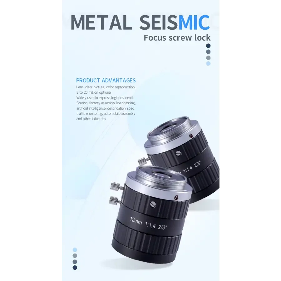 PHONEFIX 5MP FA industrial camera lens with 75mm and 50mm focal lengths, C-mount, F2.8 aperture, for machine vision applications.