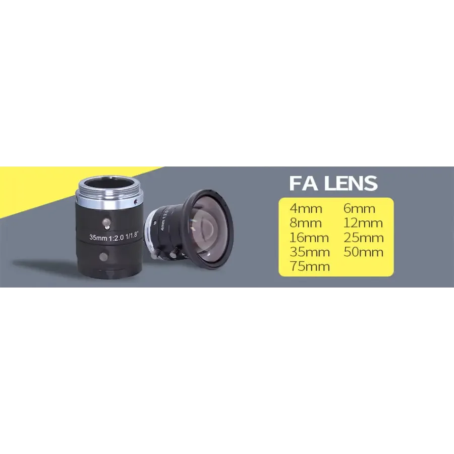 PHONEFIX 5MP 75mm C-mount industrial camera lens with F2.8 aperture, ideal for machine vision applications.